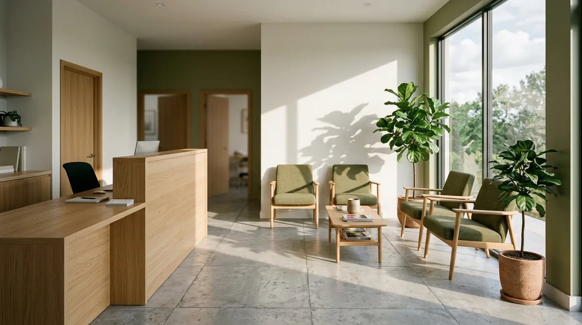 Espace d’accueil d’un cabinet de chiropraxie